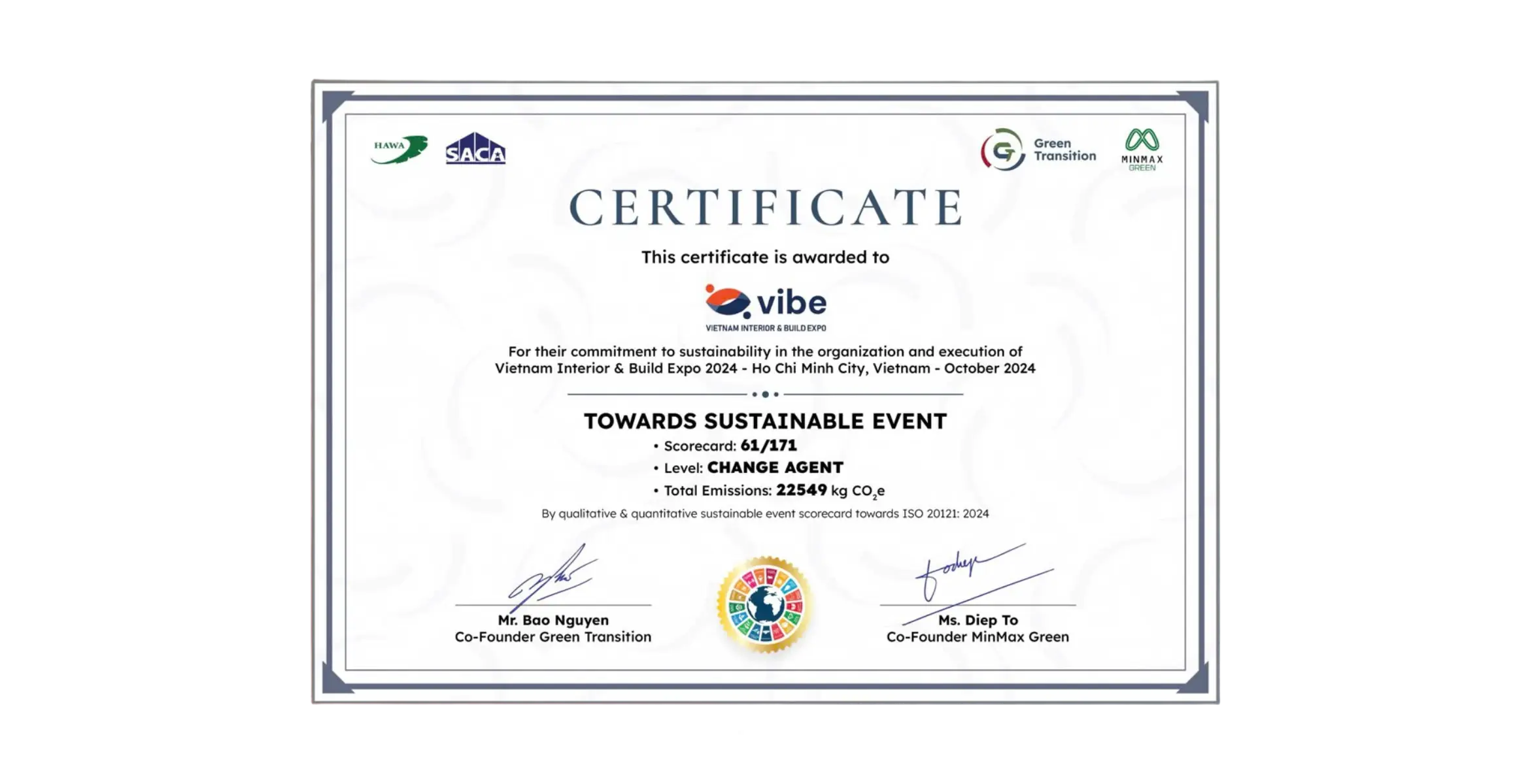 MinMax Green awarded green event certificate to VIBE - Vietnam Interior & Build Exhibition