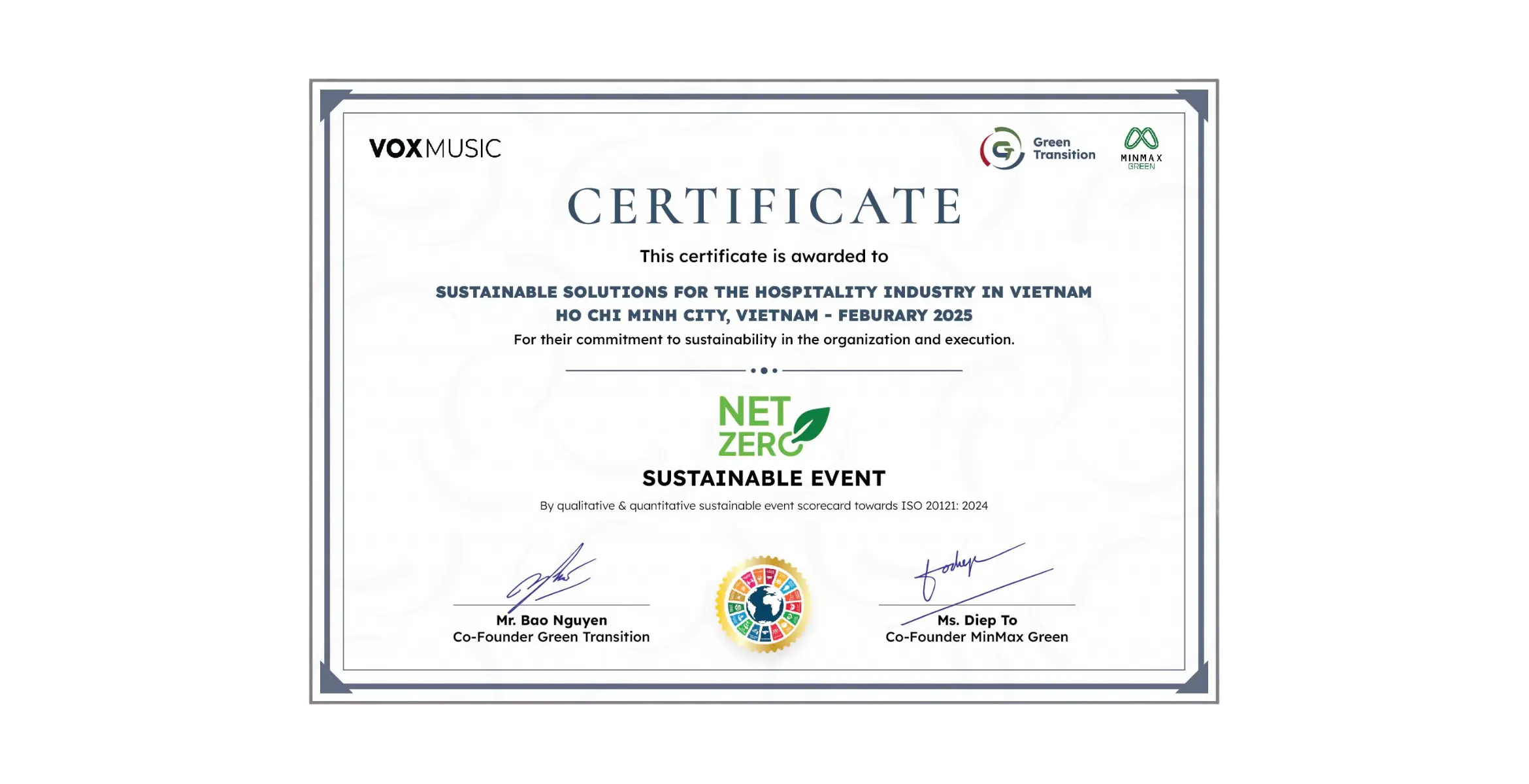 MinMax Green awarded green event certificate to Vox Music