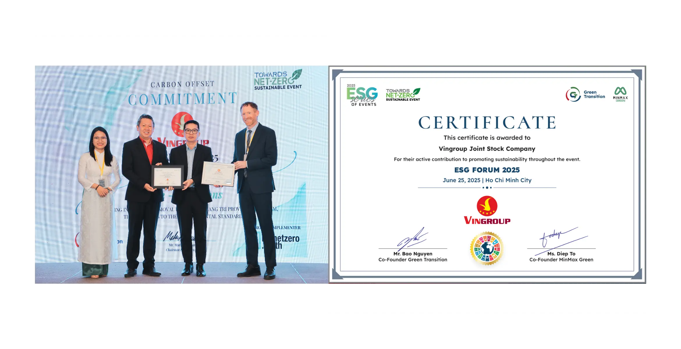 MinMax Green awarded green event certificate to VinGroup at the event "ESG Forum 2025"